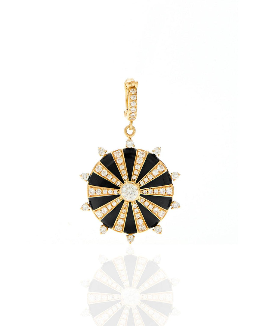 Large Mila Sun Pendant- Black Enamel, Diamonds