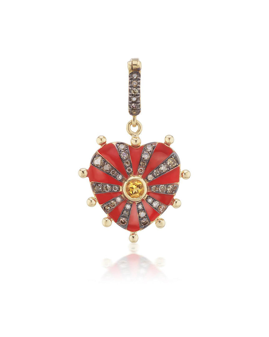 Medium Mila Heart Pendant- Red Enamel, Citrine, Brown Diamonds