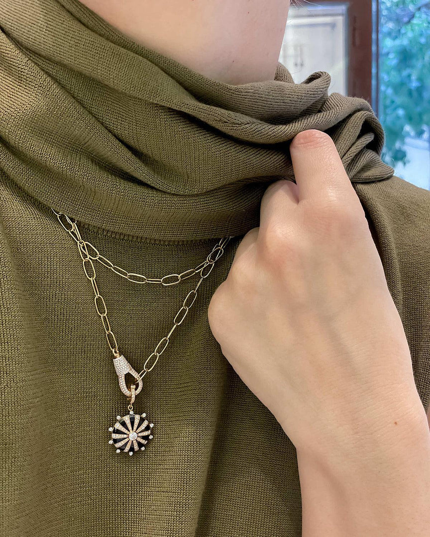 Large Mila Sun Pendant- Black Enamel, Diamonds