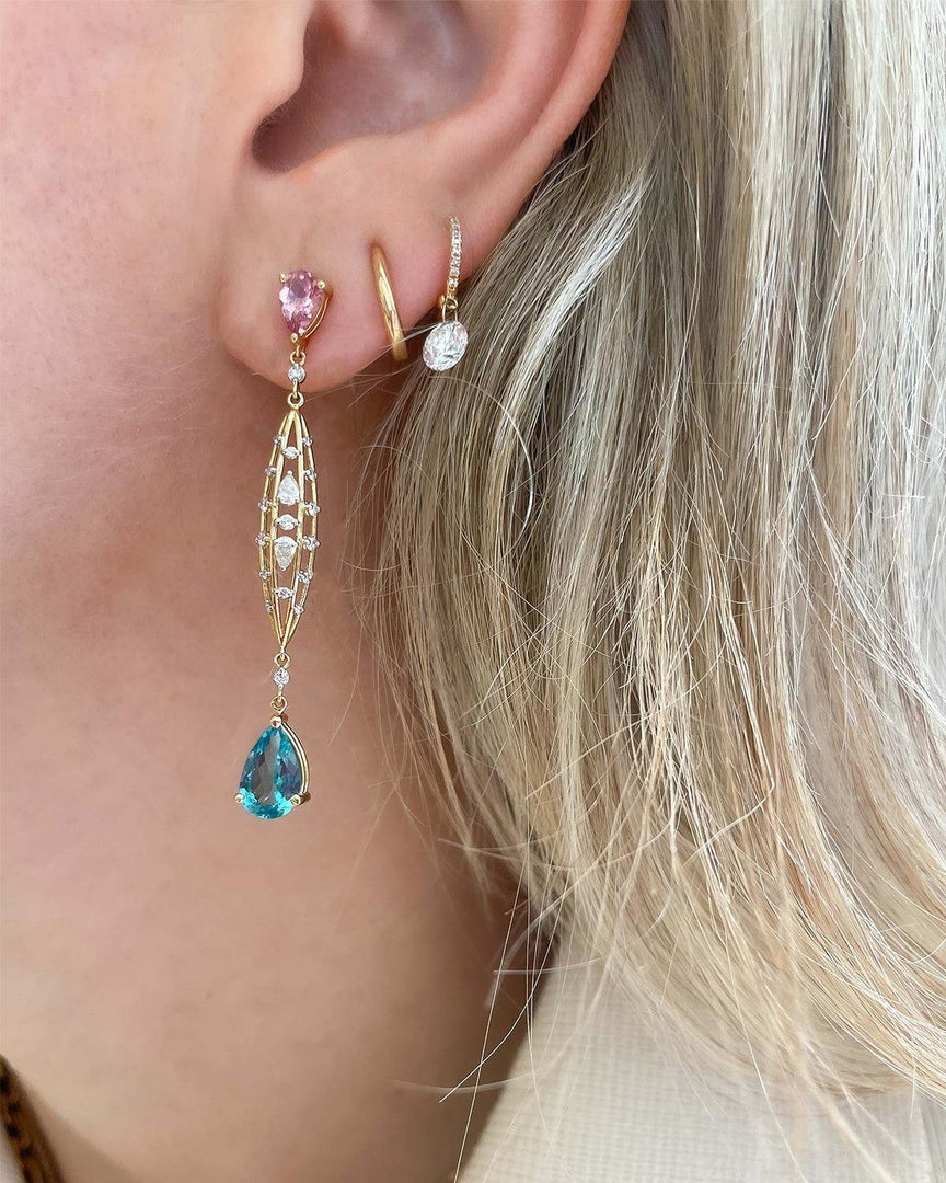 Small Liquid Drop Earrings, Tourmaline & Aquamarine