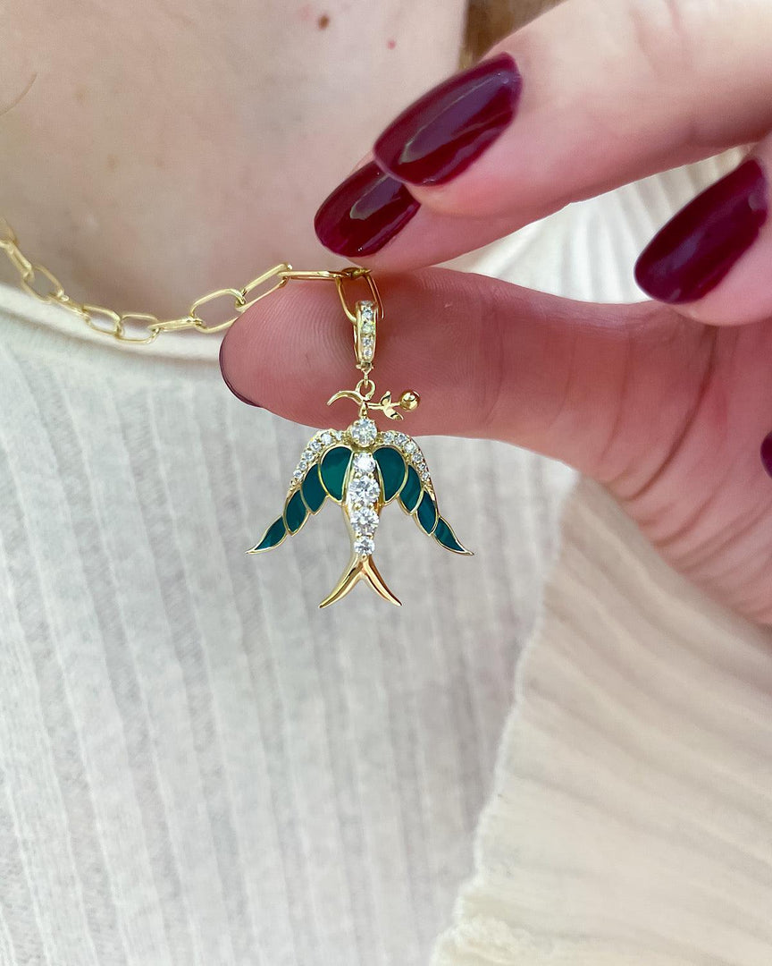 Alicia Bird Pendant - White Diamonds, Blue Lapis Enamel