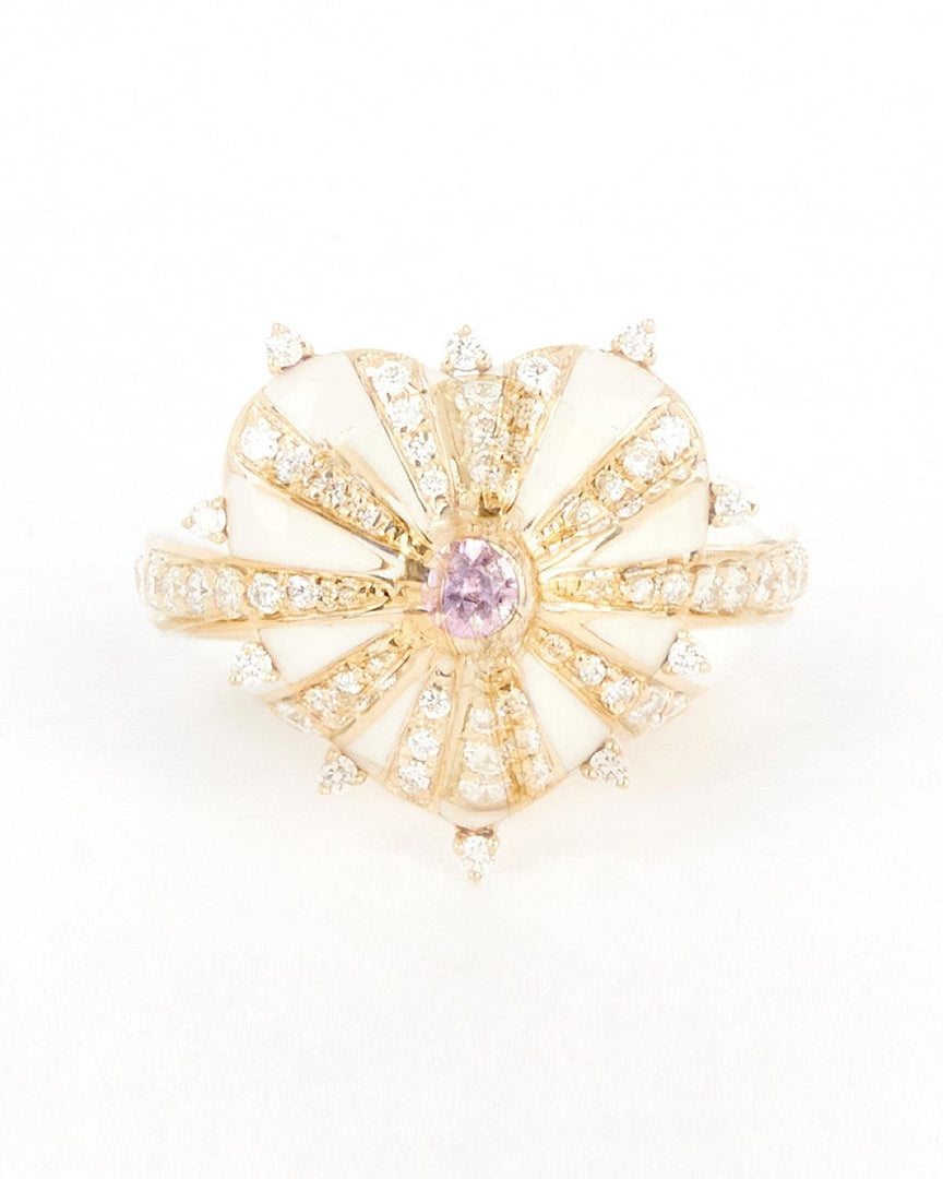 Mila Heart Ring, White Enamel