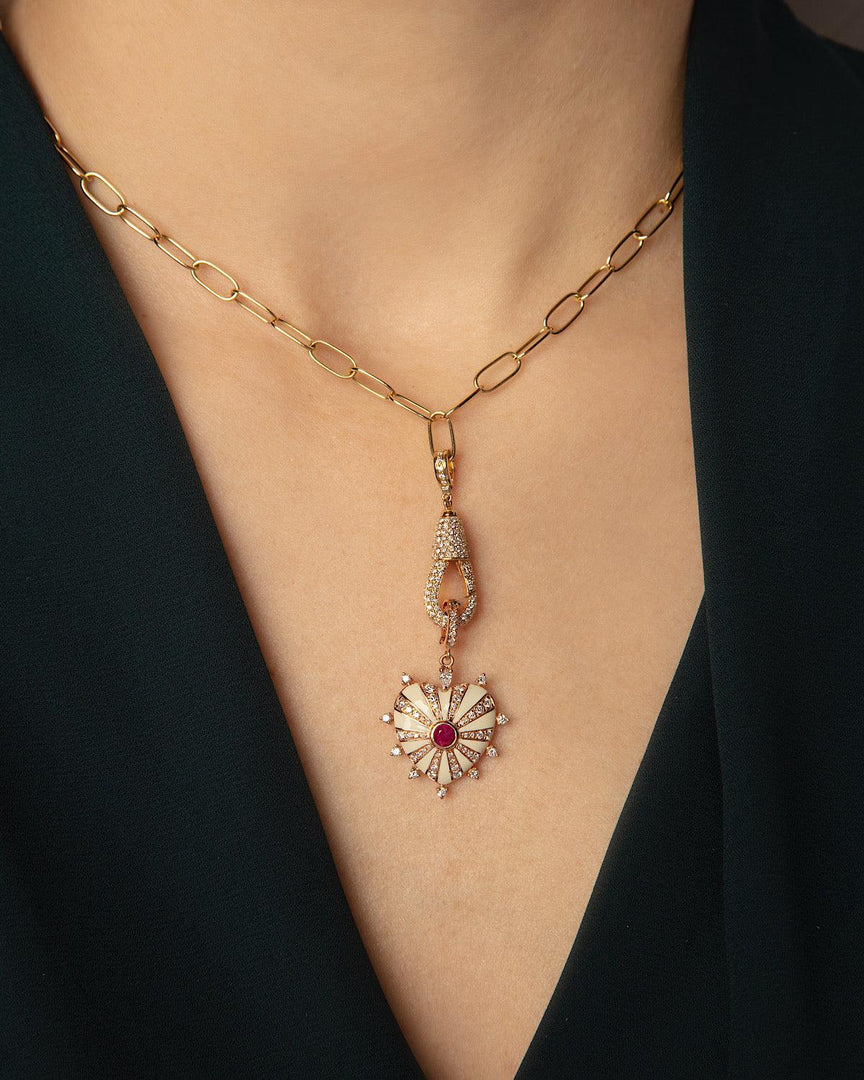 Large Mila Heart Pendant - Ivory Enamel, Ruby