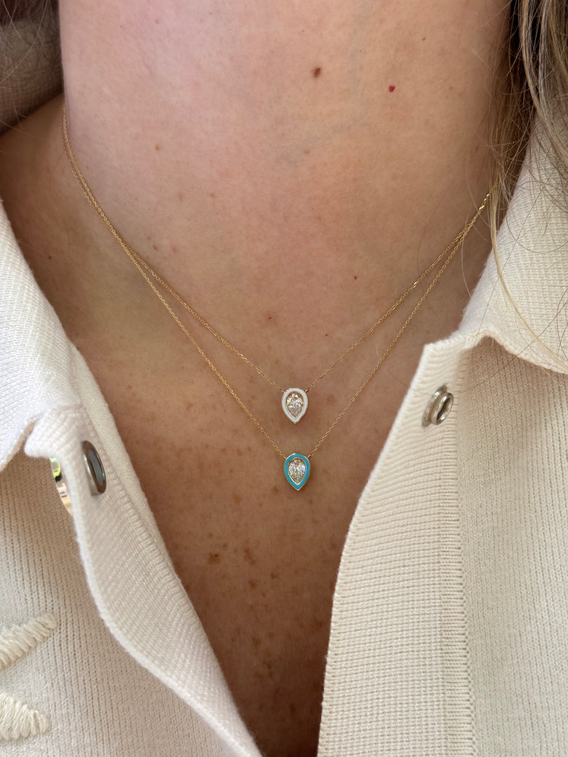 Enamel Diamond Pear Necklace