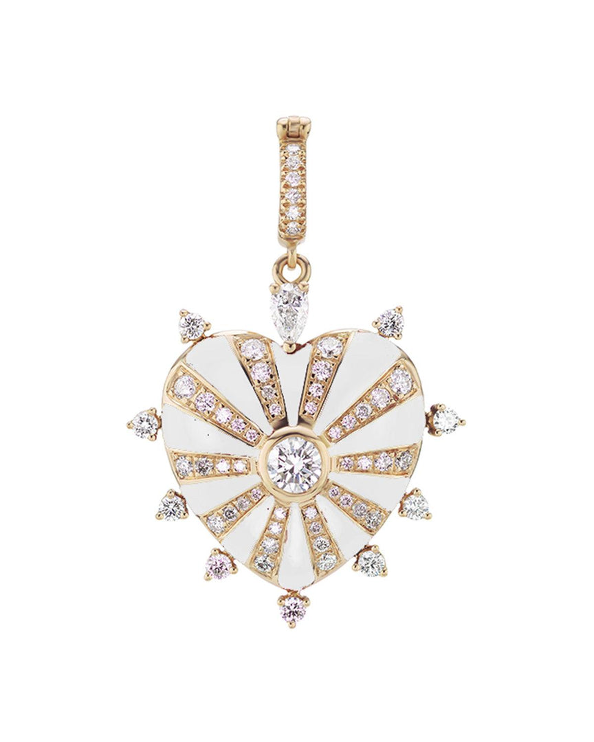 Large Mila Heart Pendant- White Enamel, Diamonds