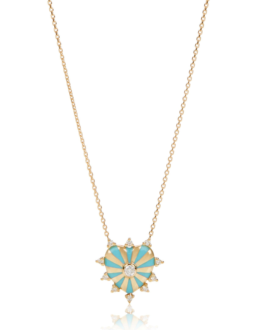 Mini Mila Heart Necklace with Diamonds, White Enamel
