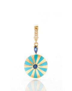 Small Mila Sun Pendant- Turquoise Enamel, Blue Sapphires, Diamonds