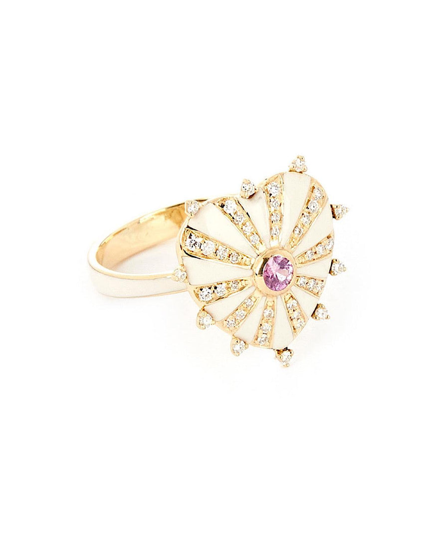 Mila Heart Ring, White Enamel