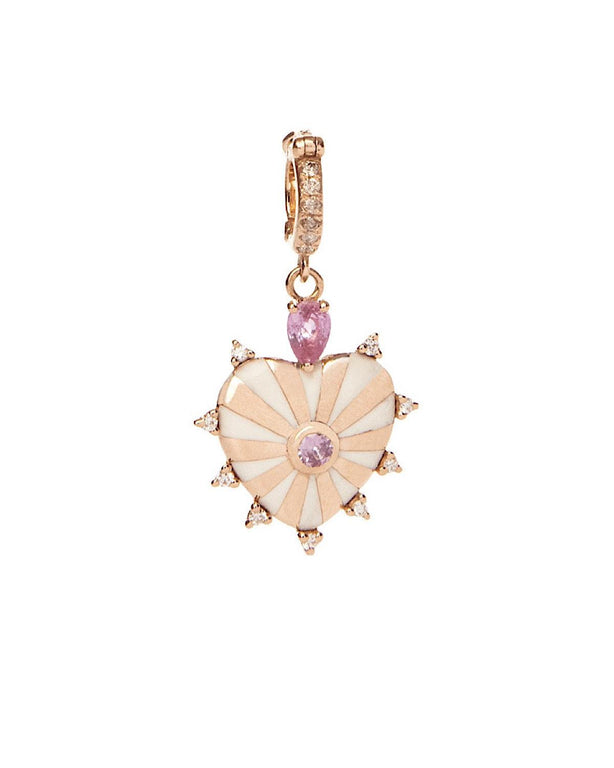 Small Mila Heart Pendant- White Enamel, Pink Sapphire
