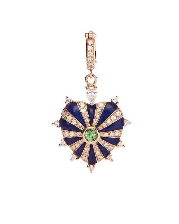 Medium Mila Heart Pendant- Lapis Blue Enamel, Tsavorite