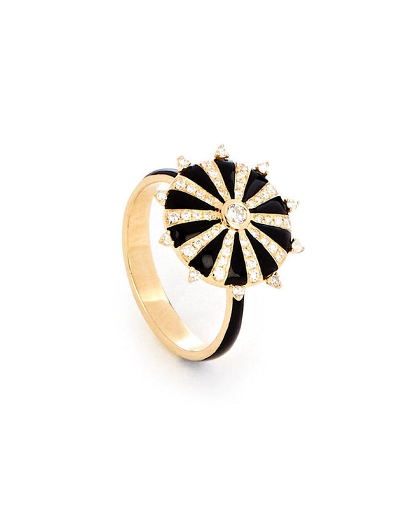Mila Sun Ring, Black Enamel