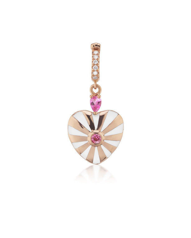 Small Mila Heart Pendant- White  Enamel, Pink Sapphire