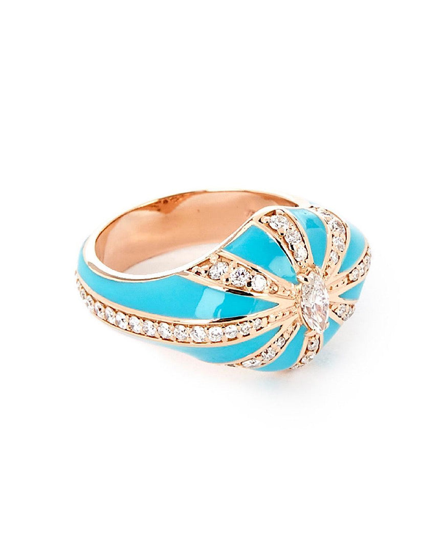 Lila Ring, Turquoise Enamel- Yellow Gold