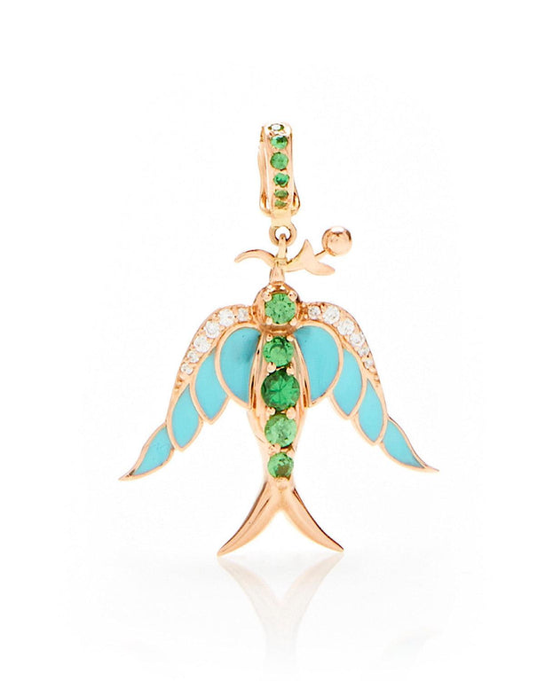 Alicia Bird Pendant- Tsavorite, Turquoise Enamel