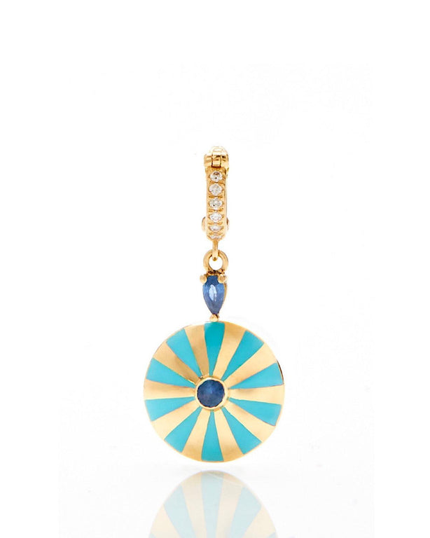 Small Mila Sun Pendant- Turquoise Enamel, Blue Sapphire
