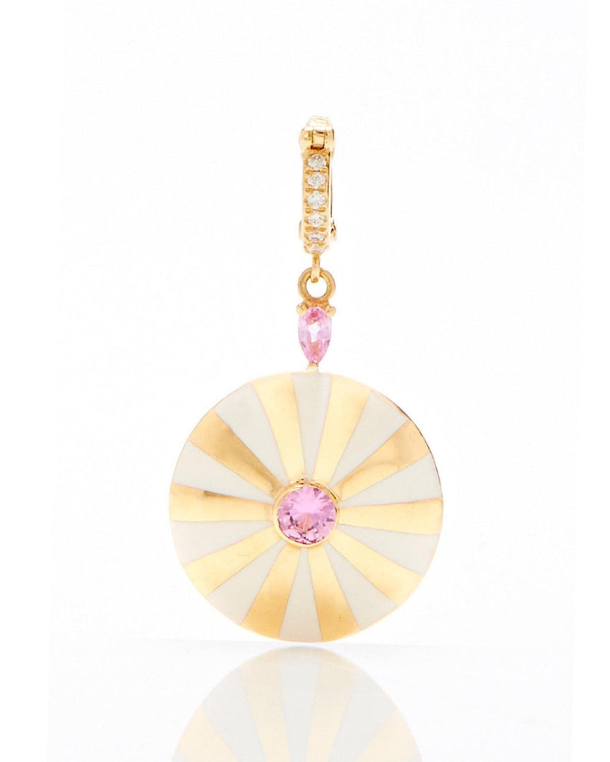 Large Mila Sun Pendant- White Enamel, Pink Sapphire