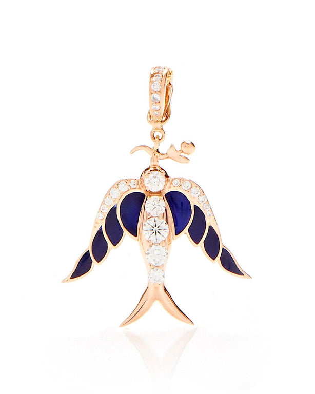 Alicia Bird Pendant - White Diamonds, Blue Lapis Enamel