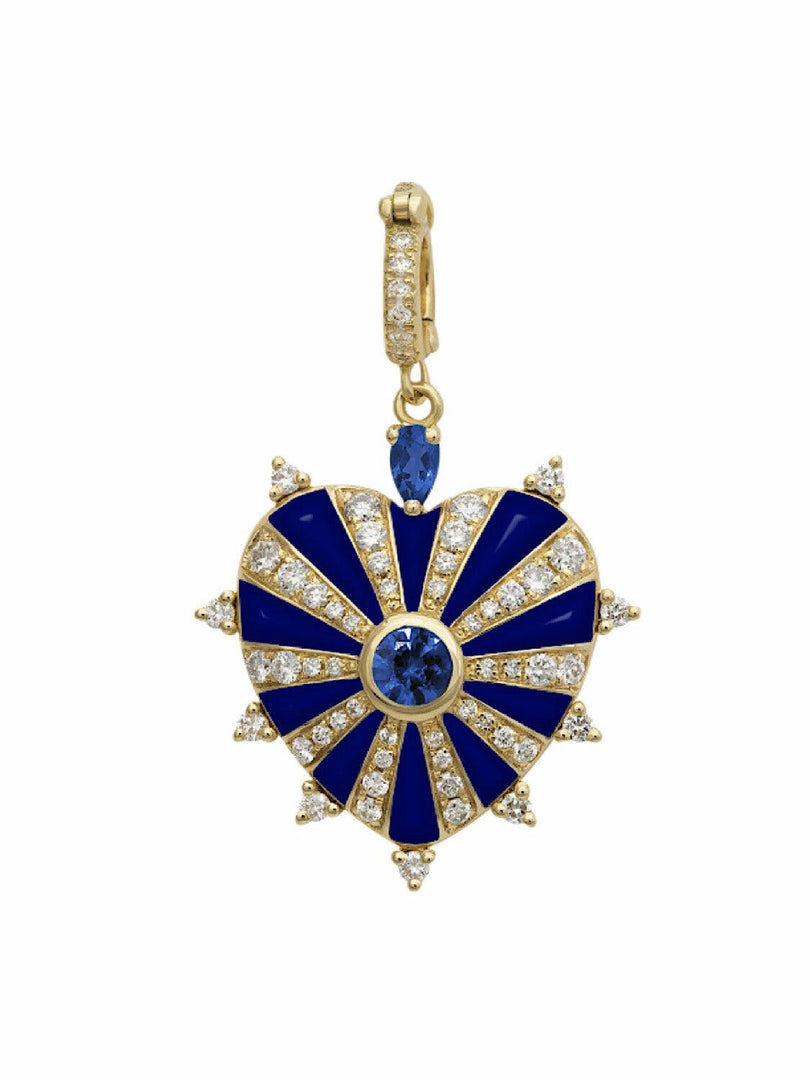 Large Mila Heart Pendant- Blue Enamel , Blue Sapphire