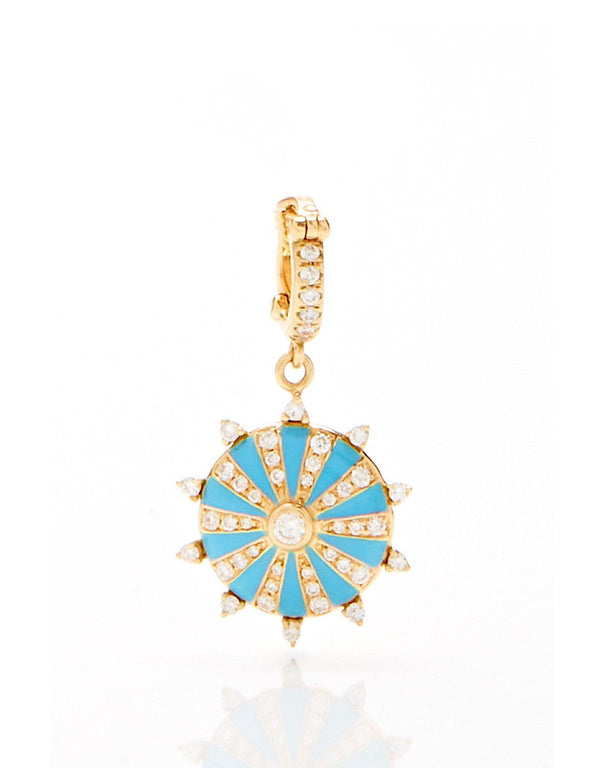 Small  Mila Sun Pendant- Turquoise Enamel, Diamonds