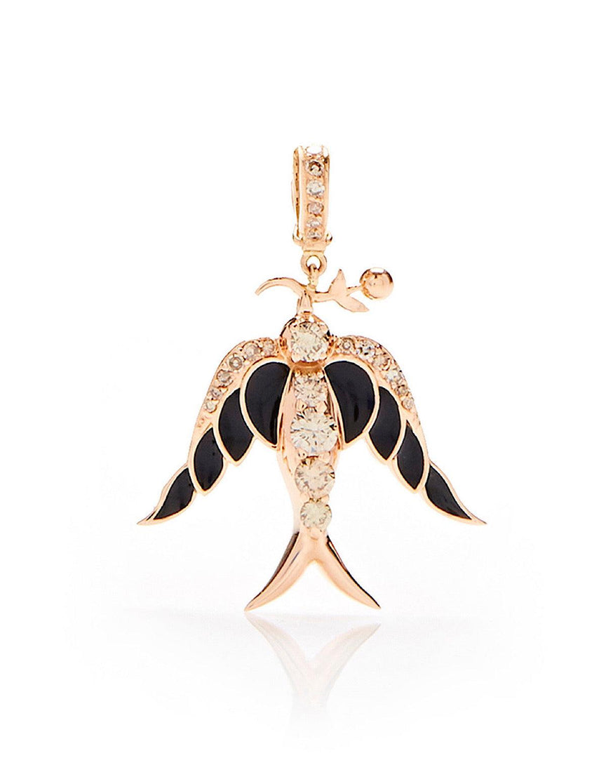 Alicia Bird Pendant- Brown Diamonds, Black Enamel