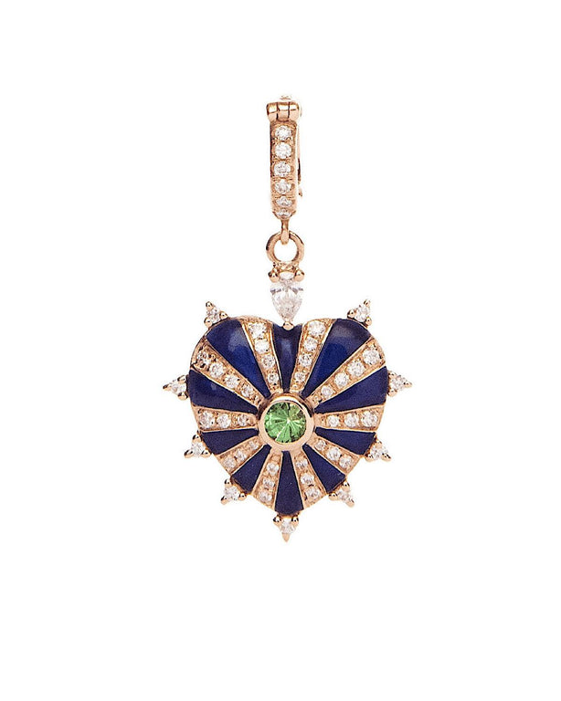Medium Mila Heart Pendant- Lapis Enamel, Tsavorite