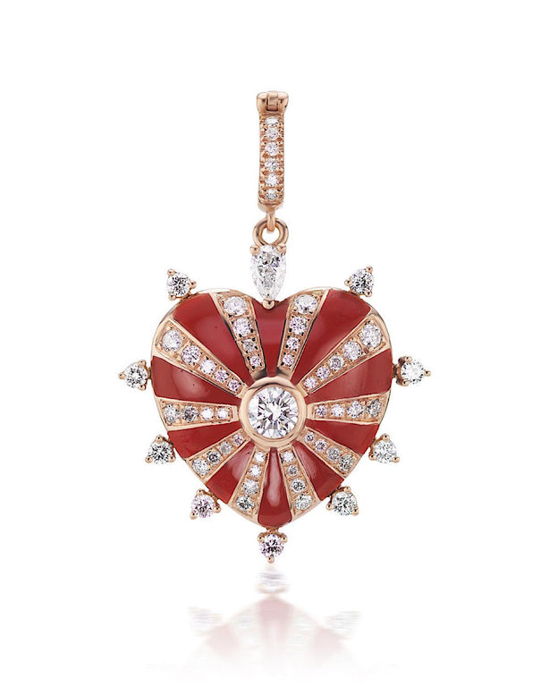 Large Mila Heart Pendant - Burgundy Enamel , Diamonds