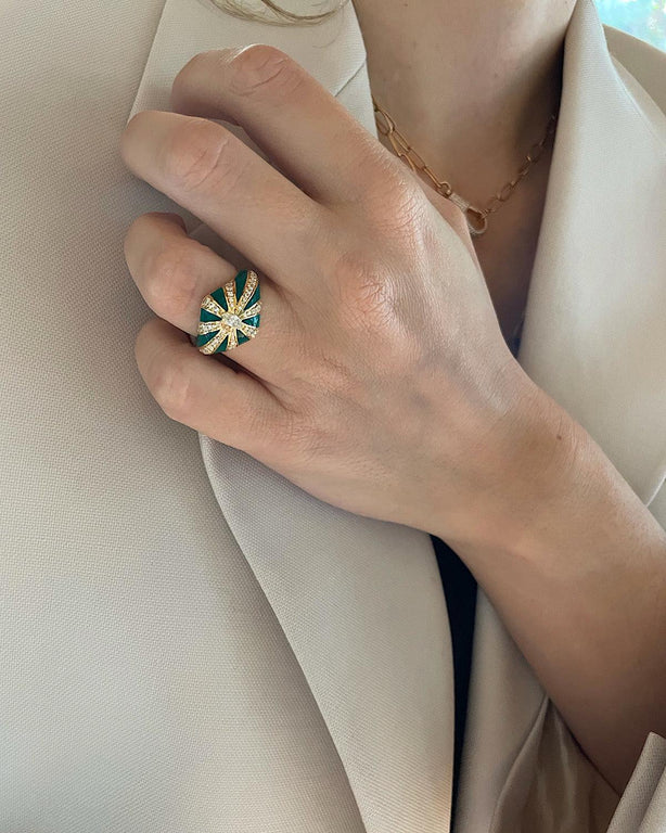 Lila Ring, Green Enamel
