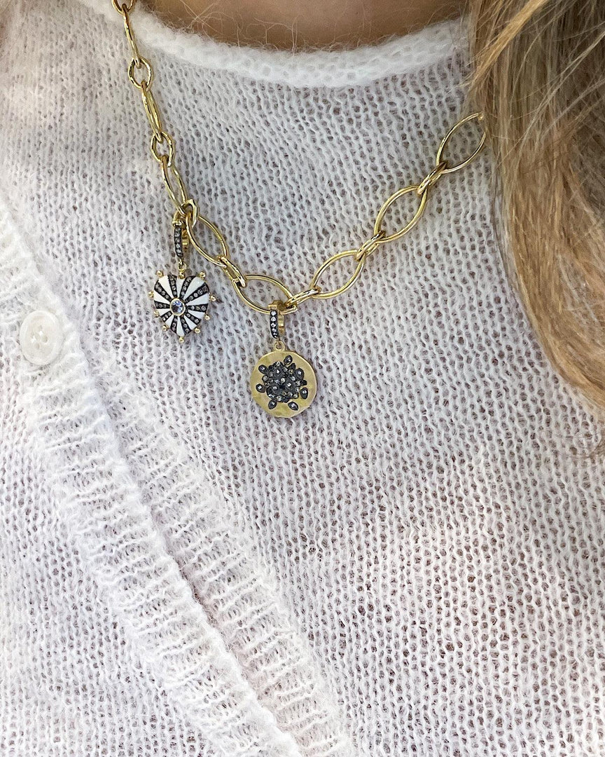 Medium Mila Heart Pendant- Ivory Enamel, Blue Sapphire, Brown Diamonds