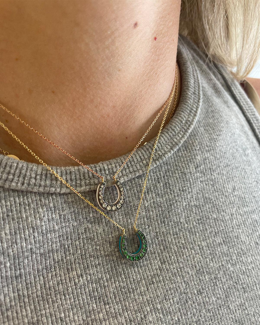 Horseshoe Necklace - Tsavorite, Black Enamel