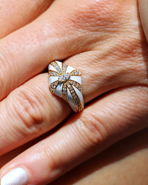 Lila Ring, White Enamel- Rose Gold
