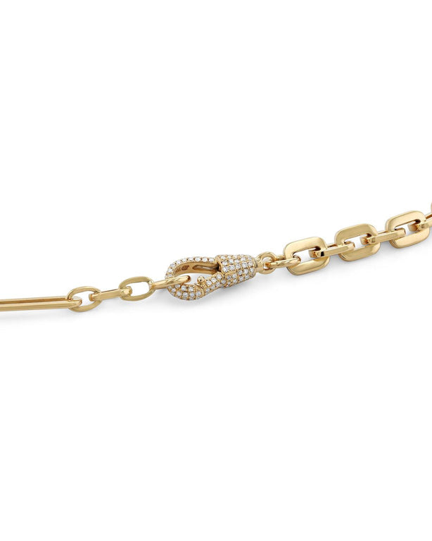 Chunky Chain, White Diamond Lock - Yellow Gold