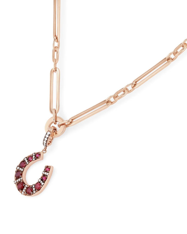 Horseshoe Pendant, Ruby - Yellow Gold