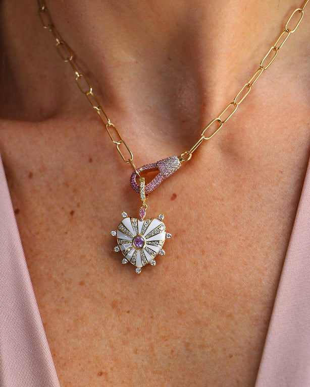 Large Mila Heart Pendant - Ivory Enamel, Ruby