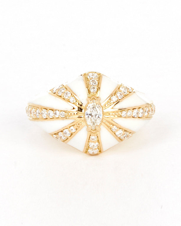 Lila Ring, White Enamel- Rose Gold