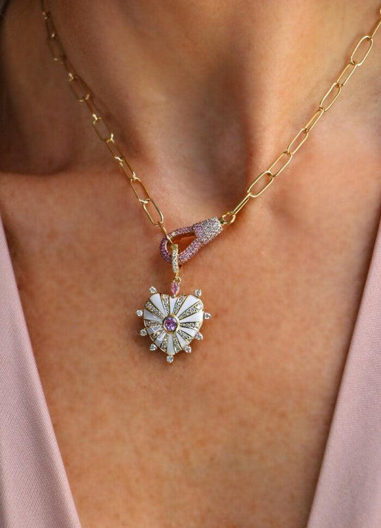 Large Pink Sapphire Ombre hook chain 40cm