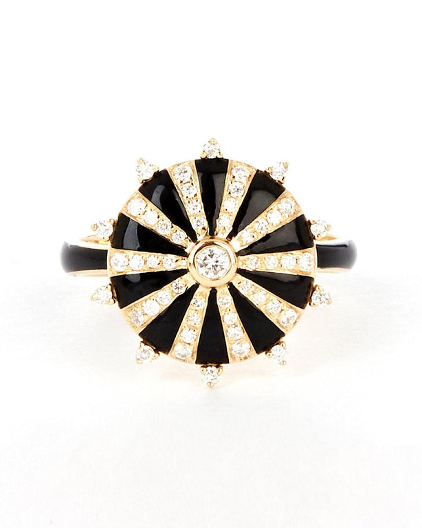 Mila Sun Ring, Black Enamel