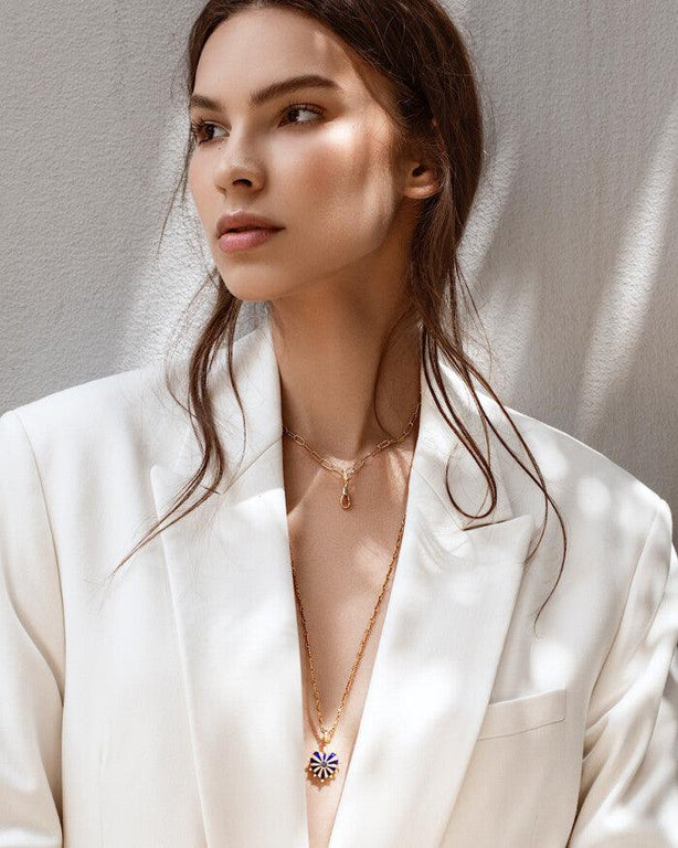 Medium Mila Heart Pendant- Lapis Enamel, Tsavorite