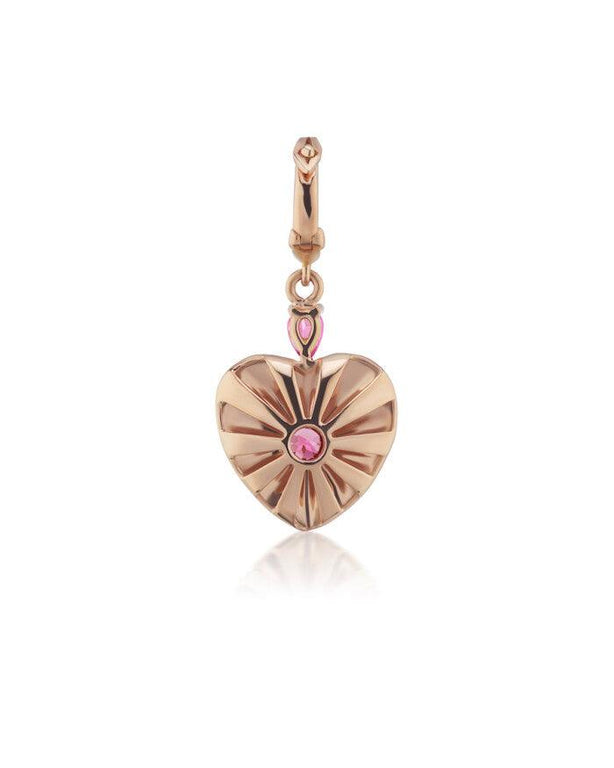 Small Mila Heart Pendant- Green Enamel, Pink Sapphire