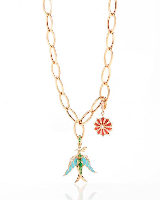 Alicia Bird Pendant- Tsavorite, Turquoise Enamel