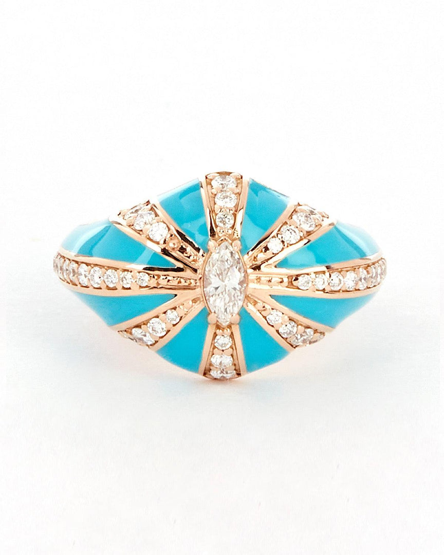 Lila Ring, Turquoise Enamel- Yellow Gold