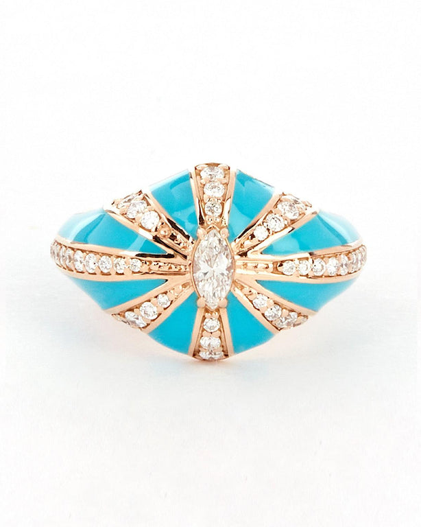 Lila Ring, Turquoise Enamel- Yellow Gold