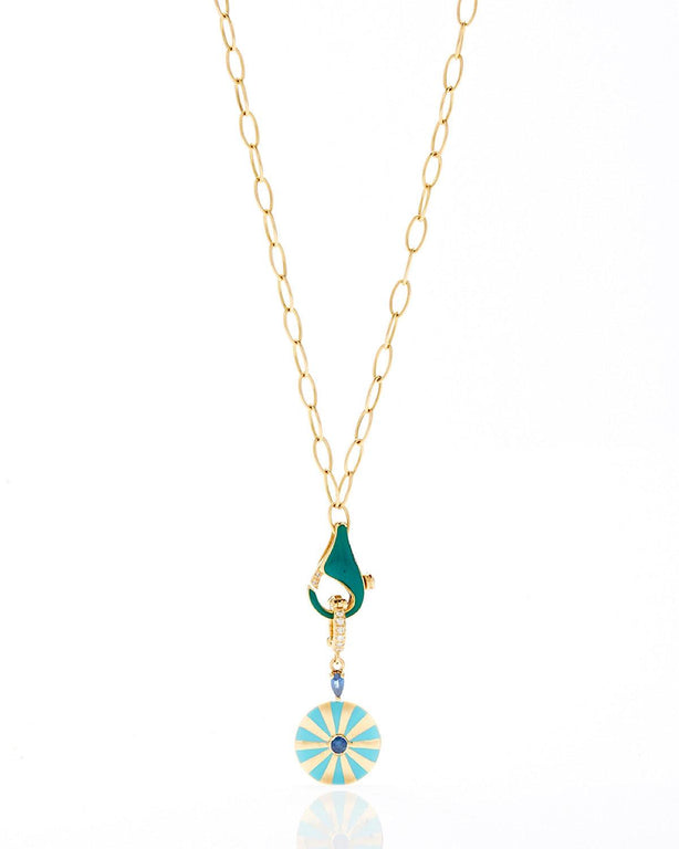 Medium Mila Sun Pendant- Turquoise Enamel, Blue Sapphire