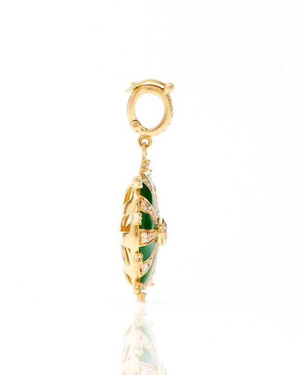 Large Mila Sun Pendant- Green Enamel, Diamonds
