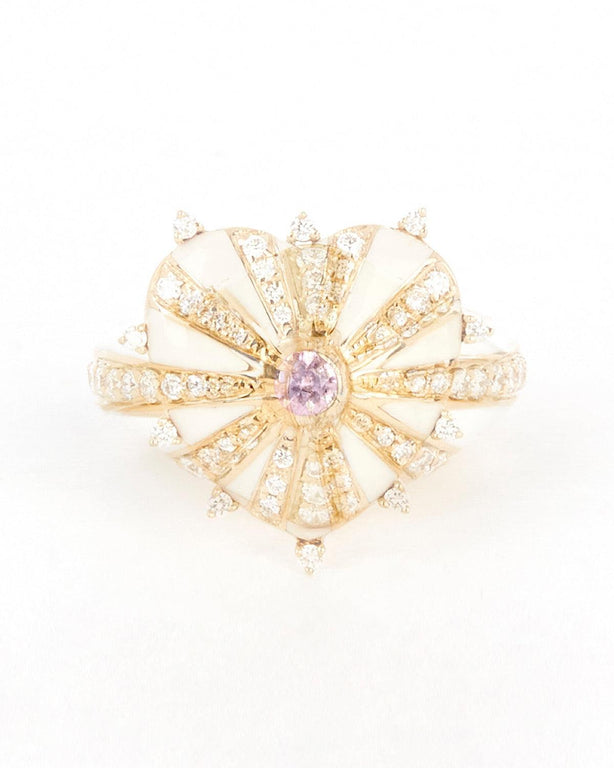 Mila Heart Ring, White Enamel