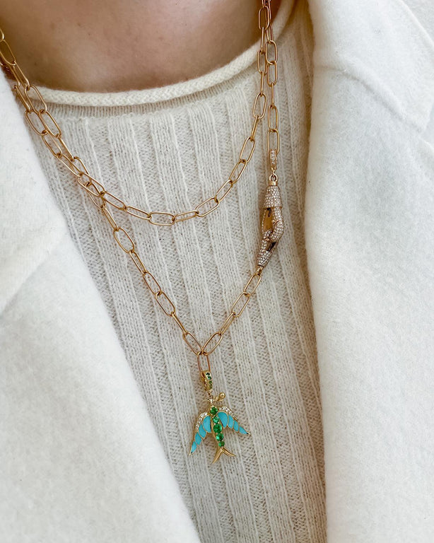 Alicia Bird Pendant- Tsavorite, Turquoise Enamel