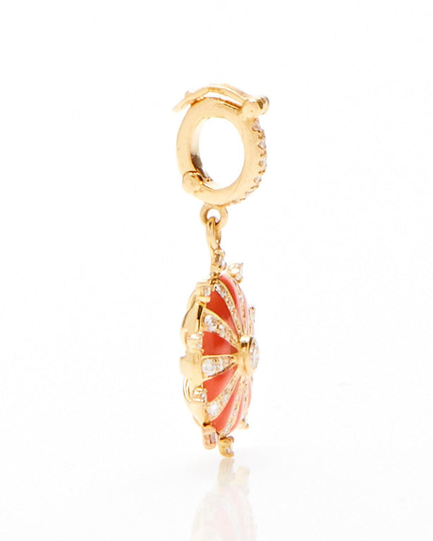 Small Mila Sun Pendant- Orange Enamel, Diamonds