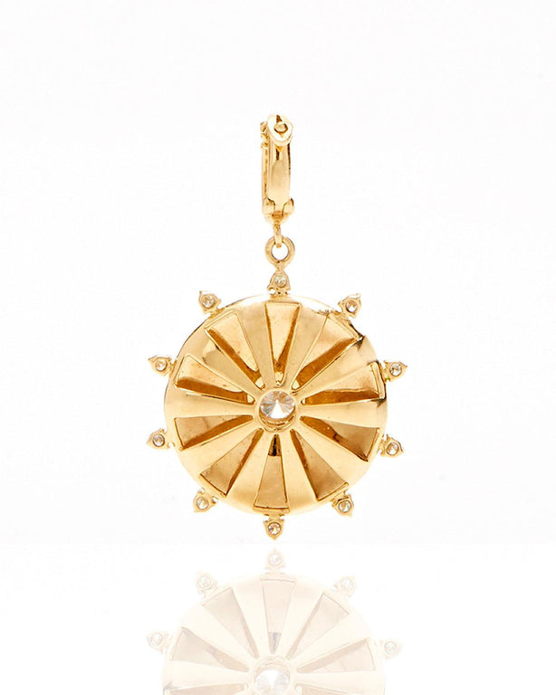 Large Mila Sun Pendant- Green Enamel, Diamonds