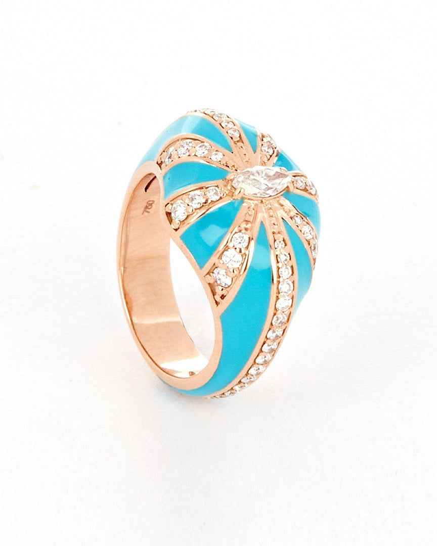 Lila Ring, Turquoise Enamel- Yellow Gold