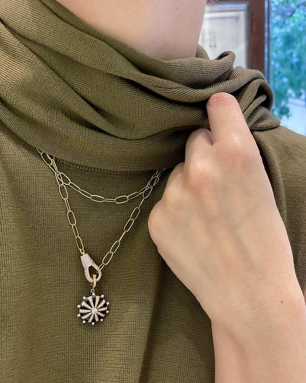 Large Mila Sun Pendant- Green Enamel, Diamonds