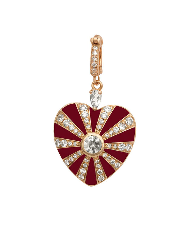 Large Mila Heart Pendant - Burgundy Enamel , White Diamond - Yellow Gold